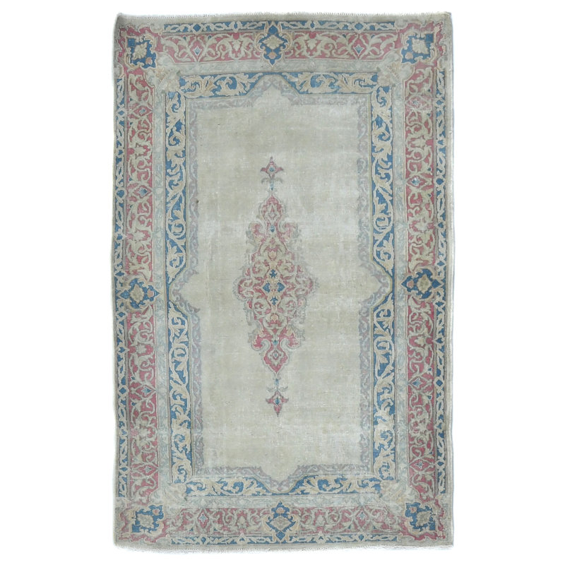 Tapis semi-antique délavé à motif floral délavé 3 x 5