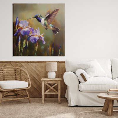 Colibri et toile d'iris mauve, design par Tina LeCour