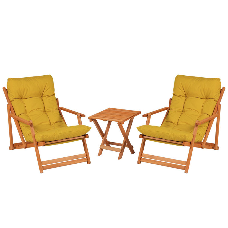Garden Table & Chairs Set (3 Pieces), Solid Beech Wood, Table: 15.7 x 15.7 x 15.7 in, Chairs: 19.7 x 31.9 x 19.7 in | No Varnish, Water-Based Preservative, Yellow & Natural Finish | Perfect for Outdoor Relaxation & Dining