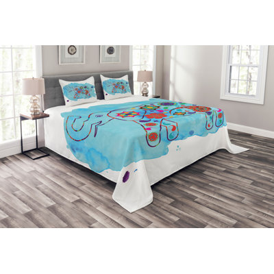 Light Blue/Pink/Red 100% Microfibre Bedspread