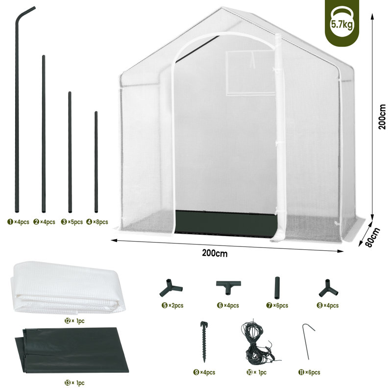 7 Ft W x 3 Ft D Walk-In Greenhouse, White