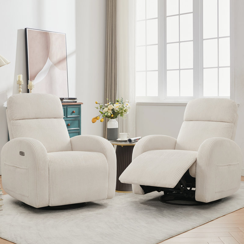 Delba 37"W Power Swivel Rocker Glider Nursery Recliner with USB & Type-C Port,Round Armrest and Double Pockets