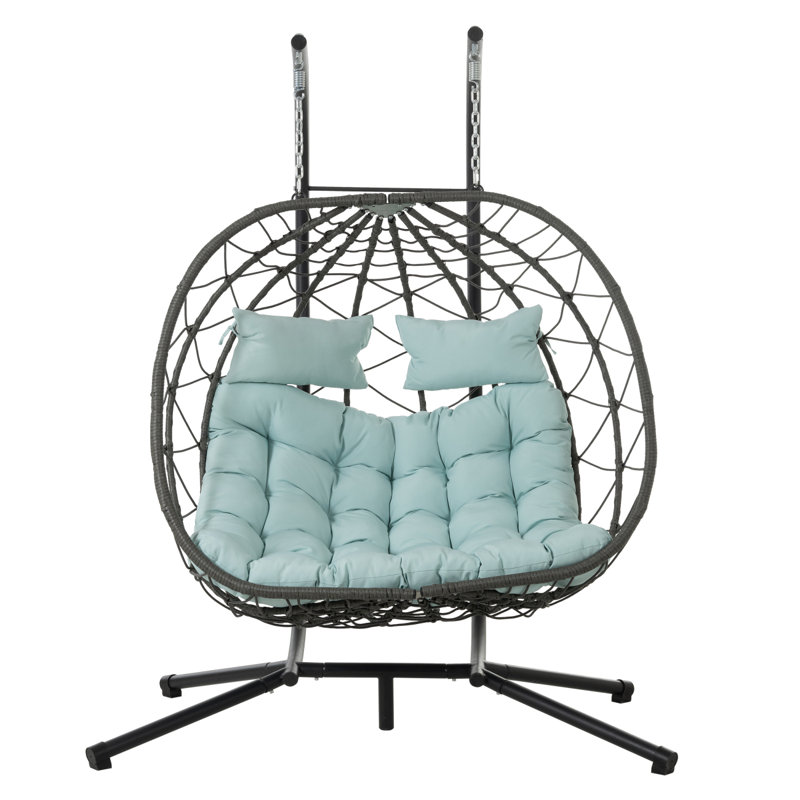 Fauteuil à œufs suspendu pour 2 personnes avec support, Bleu