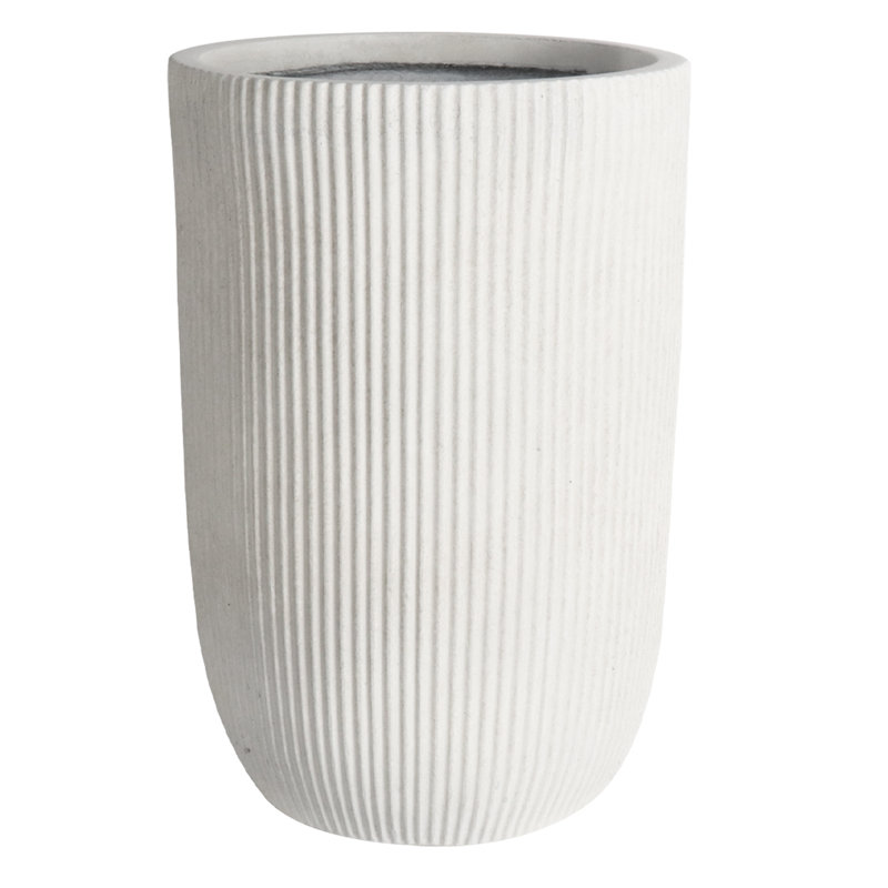 Large Modern Magnesium Oxide Planter 18"H – Weathered Finish With Drainage For Indoor/Outdoor Use, Off White