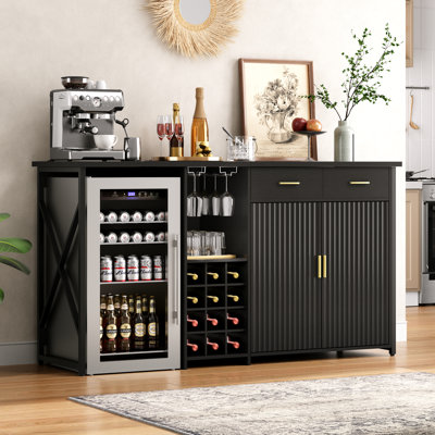 Buffet avec espace pour réfrigérateur, mini armoire de réfrigérateur de 69,01 po, armoire à café longue avec armoire à vin et tiroir à vin pour la cuisine, salle à manger, bar à la maison, noir 12037D61AACA4EC7B06AC2E753C50EC4