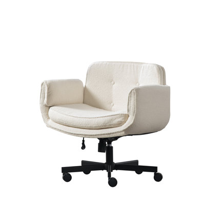 Criss Cross Chair With Armrests Sherpa Vanity Chair Swivel Computer Office Desk Chairs For Home, Make Up, Bed Room