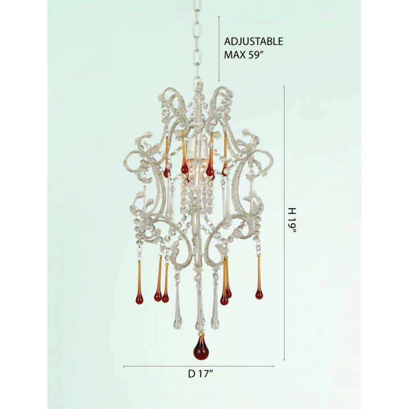 Lustre transitionnel en chrome 1 lumière avec cristaux transparents et ambre