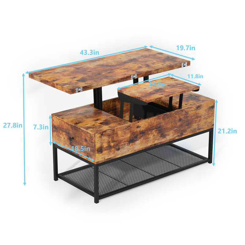 Table basse à plateau relevable avec rangement