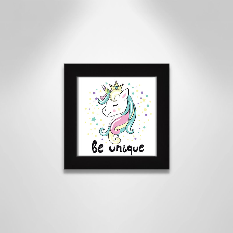 «Be Unique», impression sur papier licorne, H 8 po x l 8 po x P 0,6 po, Encadré plat noir
