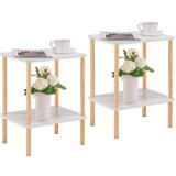 2 Tier Side Table Set Of 2, Narrow End Table With Storage Shelf, Bedside Table Nightstand For Small Spaces, Bedroom, Living Room, Entryway, Farmhouse, No-Tool Assembly