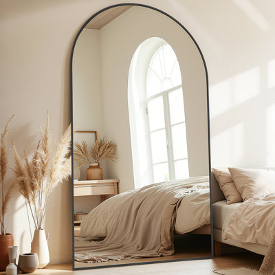 Freestanding Arched Mirror 41x81 Inch, Black Full Length Floor Mirror With Stand Or Wall Mount