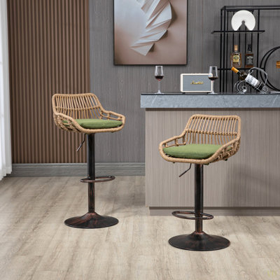 Modern Swivel Bar Stools Set Of 2 Adjustable Counter Height Chairs With Footrest For Kitchen, Dining Room