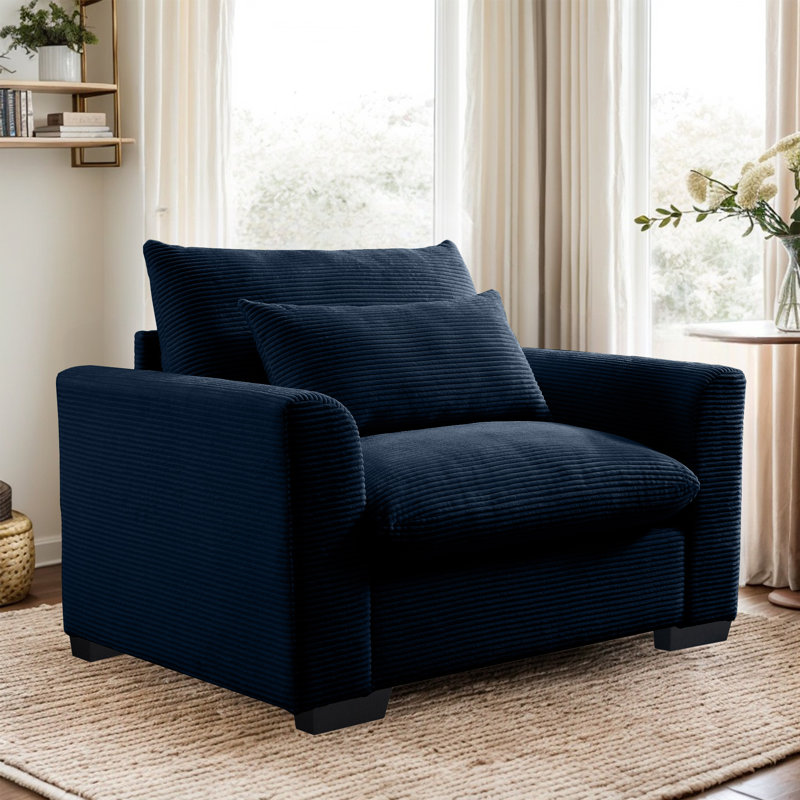 Fauteuil large Zackary de 51 po, Velours côtelé bleu