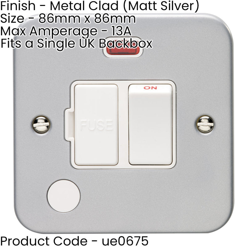 2 PACK 13A DP Switched Fuse Spur Flex Outlet & Neon HEAVY DUTY METAL CLAD
