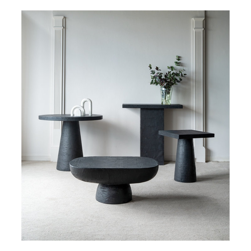 Table basse ovale noire - Piédestal en oxyde de magnésium de 36 po de longueur x 24 po de largeur x 15 po de hauteur pour le salon