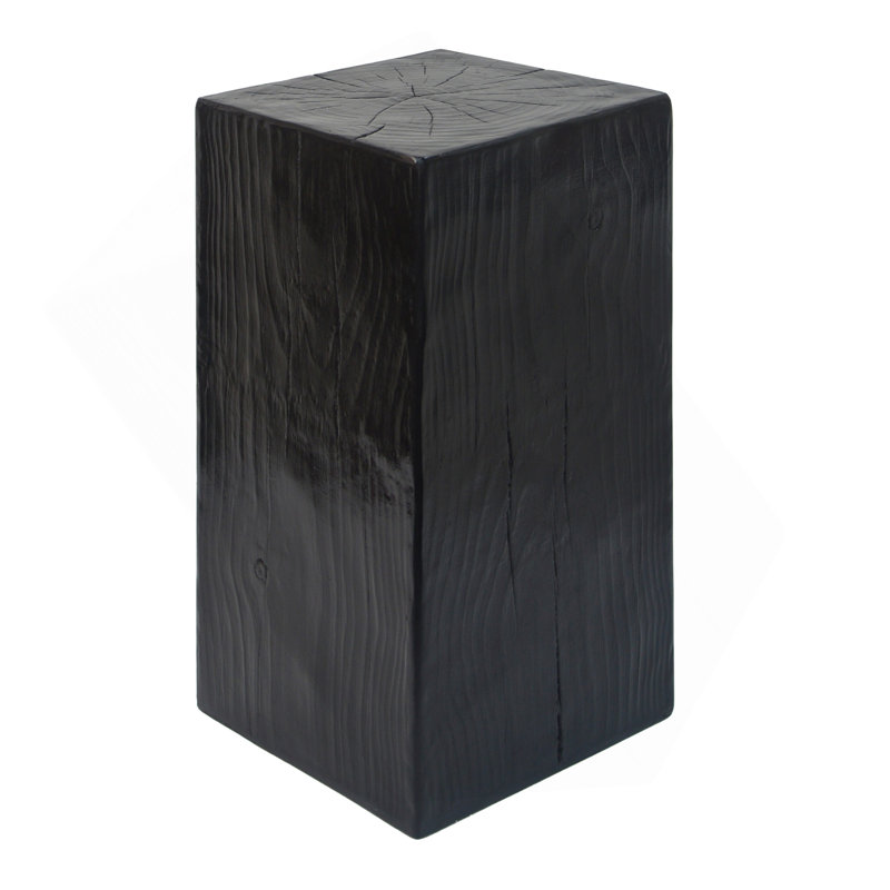 Wood-Look Square-Column MGO End Table,  H27.75",Wood-Like Distressed Finish, Mix With Different Heights, Indoor Outdoor Use,Black Color