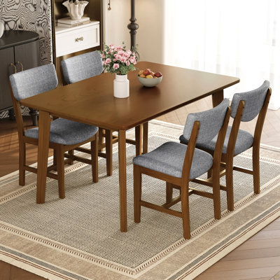 Rustic 5-Piece Dining Set - 1 Solid Wood Table + 4 Upholstered Chairs, Farmhouse-Style Dining Furniture for Kitchen & Dining Room, Minimalist Dining S