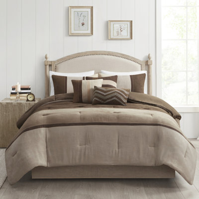Édredon 7 pièces en faux suède brun, très grand, coussins décoratifs, jupe de lit, literie élégante lavable à la machine, brun, moderne