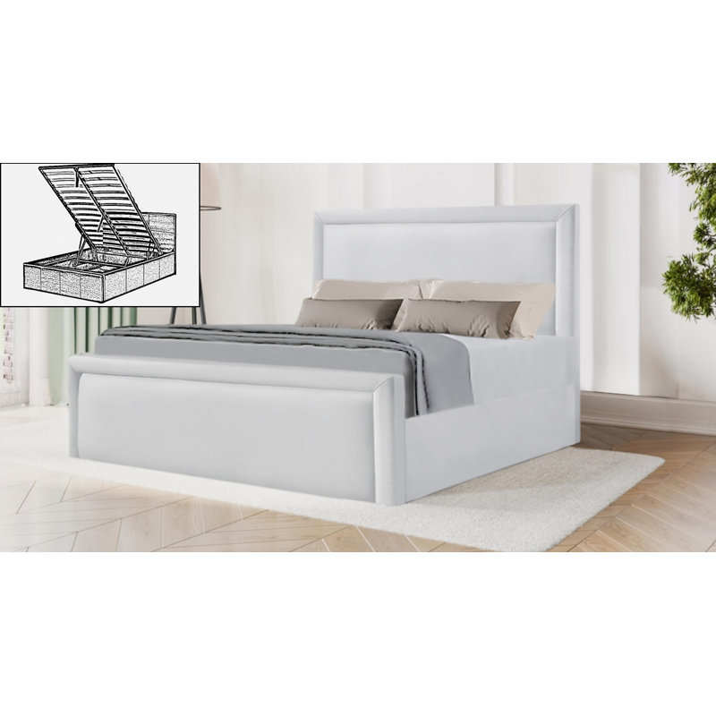 Milan Upholstered Ottoman Storage Bed, White, Kingsize (5')