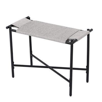 Boho Style Metal Frame Entryway Ottoman, Versatile Multi-Functional Footstool, Black
