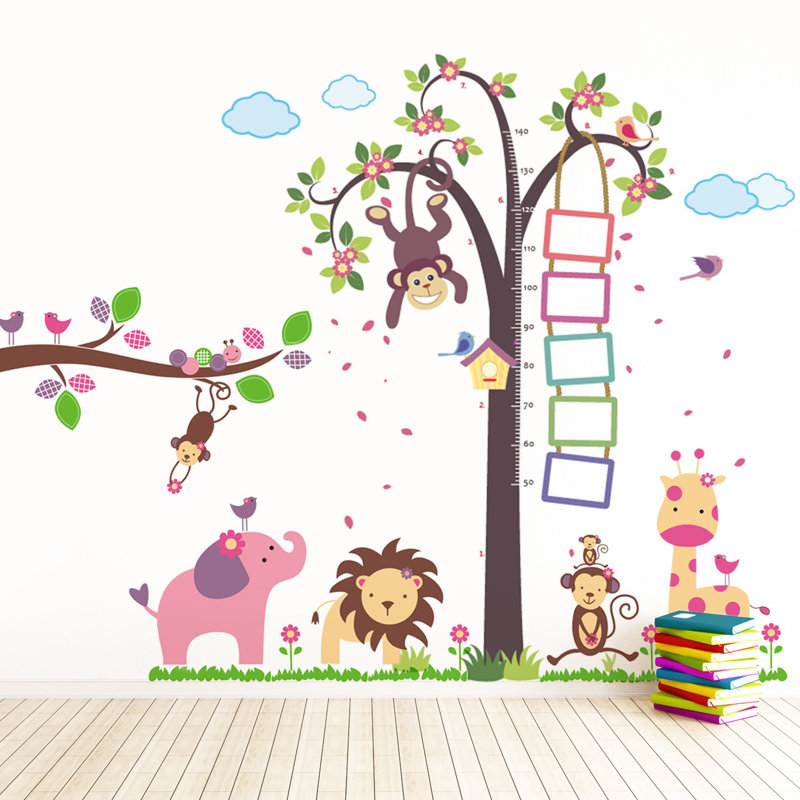 Nursery Monkey Height Measure with Huge Elephant Kids Wall Sticker Set