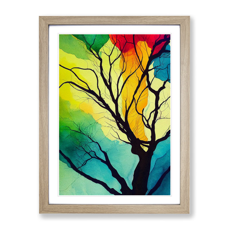 Vibrant Abstract Trees No.2 - Wall Art, 66cm H x 48cm W, Oak Framed Paper, White