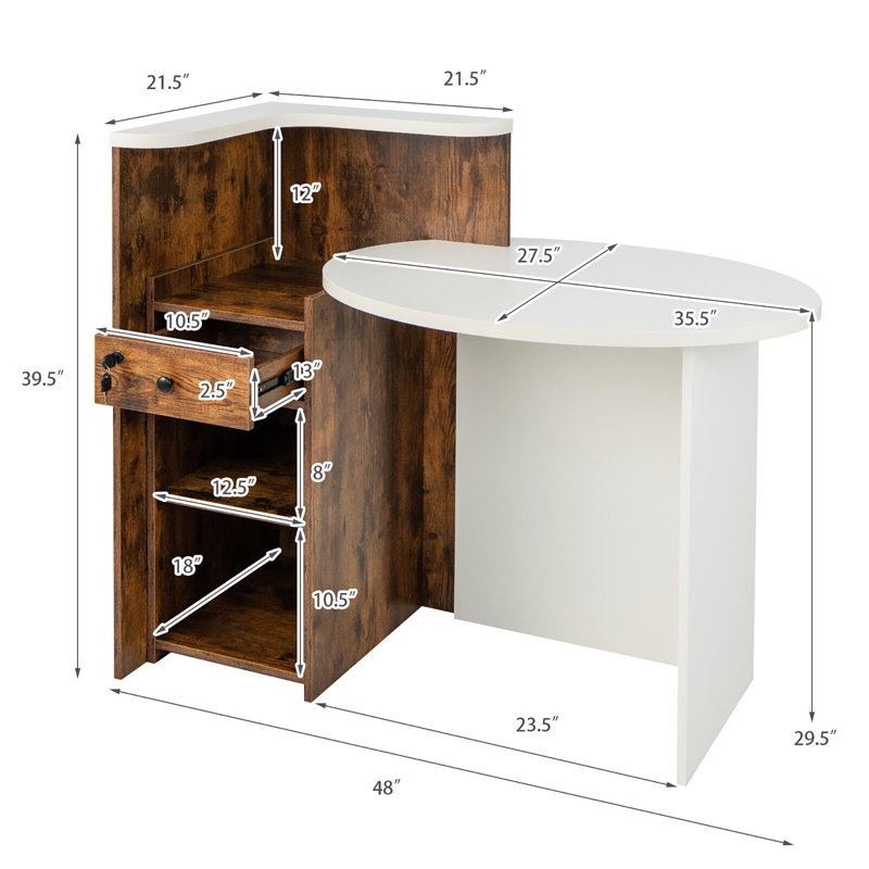 Bureau d'ordinateur en coin Erilas, Blanc / Brun rustique