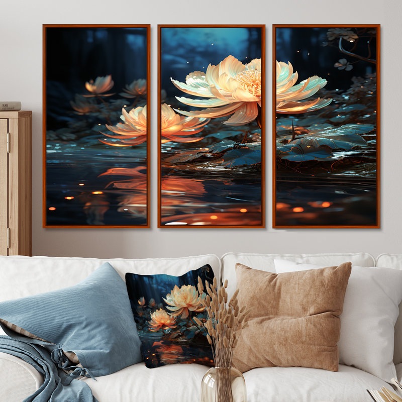 Rowlands - Ensemble de décoration murale Lotus, Cadre flottant brun, H 28 po x l 36 po x P 1 po