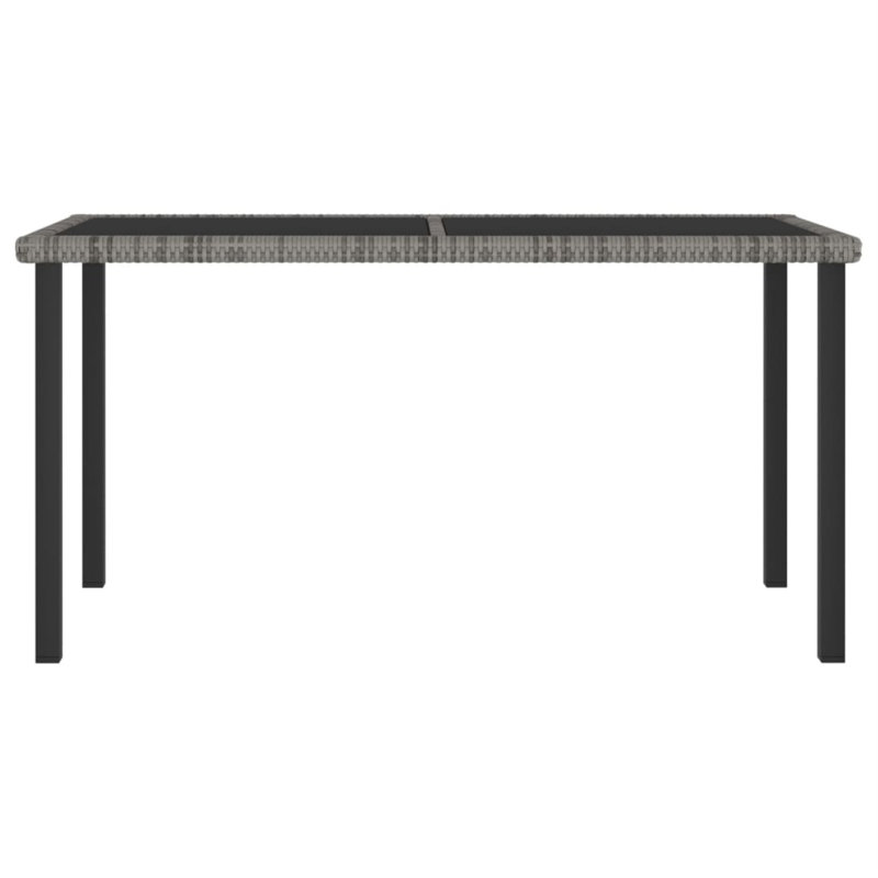 Rectangular Patio Dining Table Outdoor Coffee Table with Glass Top PE Rattan for Backyard Garden, Gray
