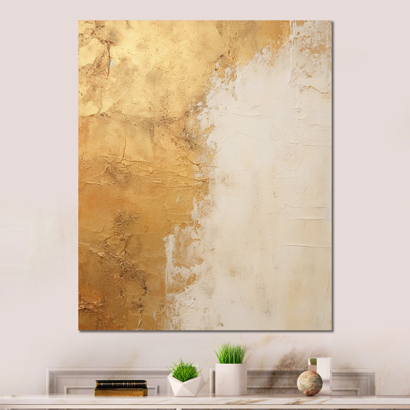 «Gold and White Abstract Split I» sur métal, H 32 po x l 24 po