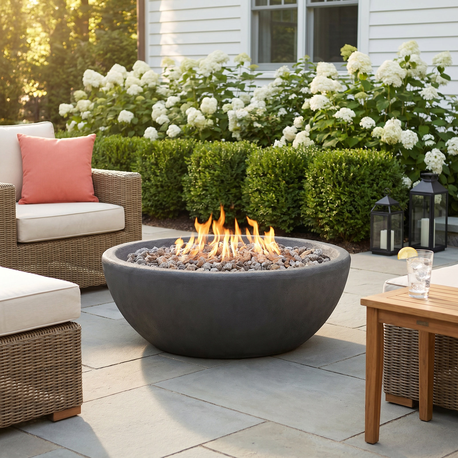 RIVERSIDE Oval Propane Fire Bowl by Real Flame, Shale, 17.25" H x 58" W x 32.25" D