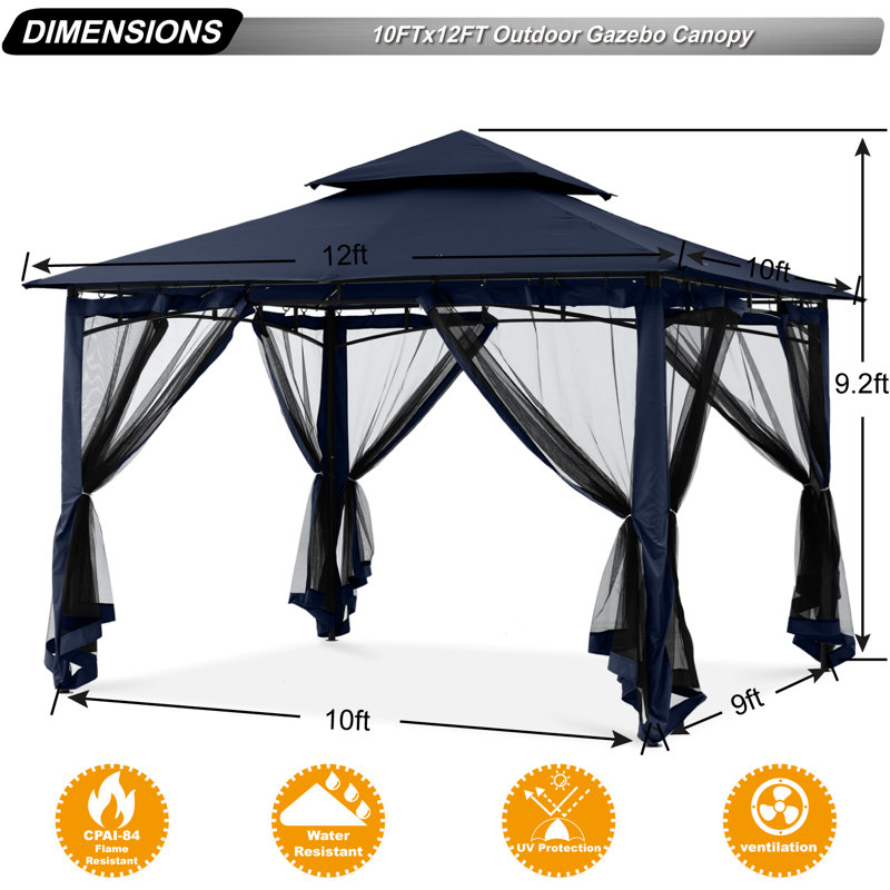 12 pi. L 10 pi. D Pavillon de jardin en acier, Marine