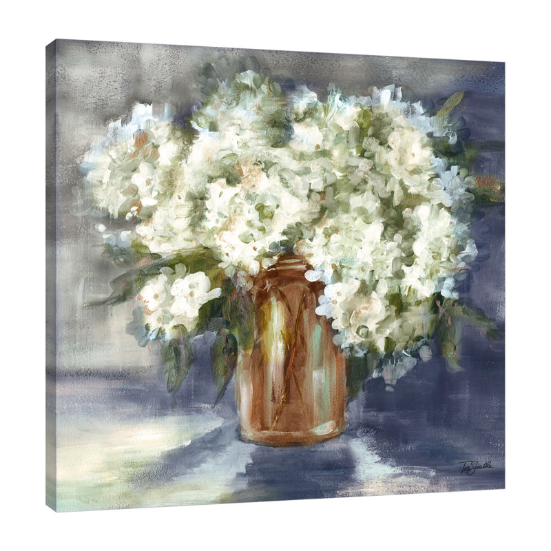 " White & Taupe Hydrangeas In Mason Jar ", 18" H x 18" W x 1.5" D