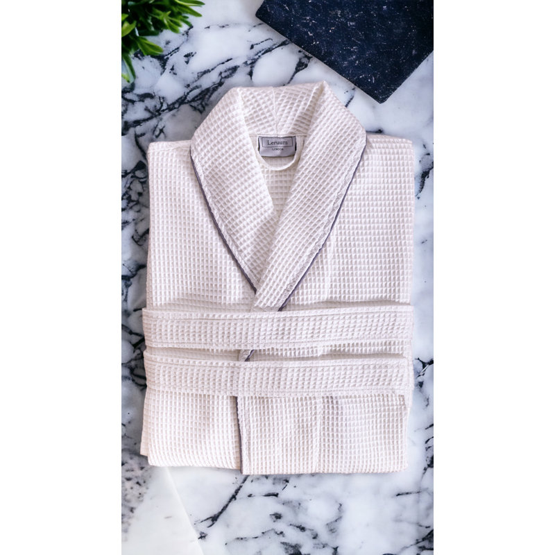 Bathrobe Waffle Dressing Gowns Unisex Kimono Robe Cotton Lightweight, L/XL