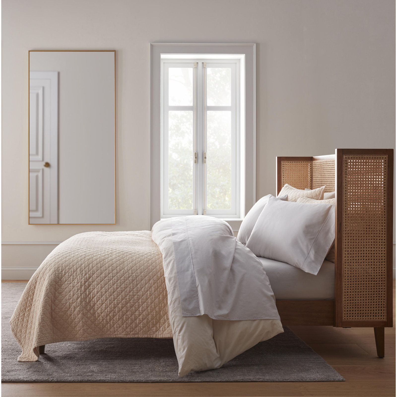 Emrik Brushed Organic Cotton Percale Duvet Cover Set, Sand, King / Cal King Duvet Cover + 2 Pillow Shams