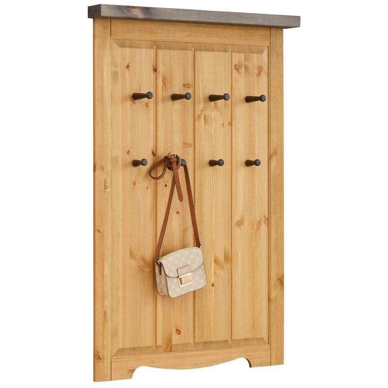 Solid Wood Wall 8 - Hook Coat Rack, Natural/Grey
