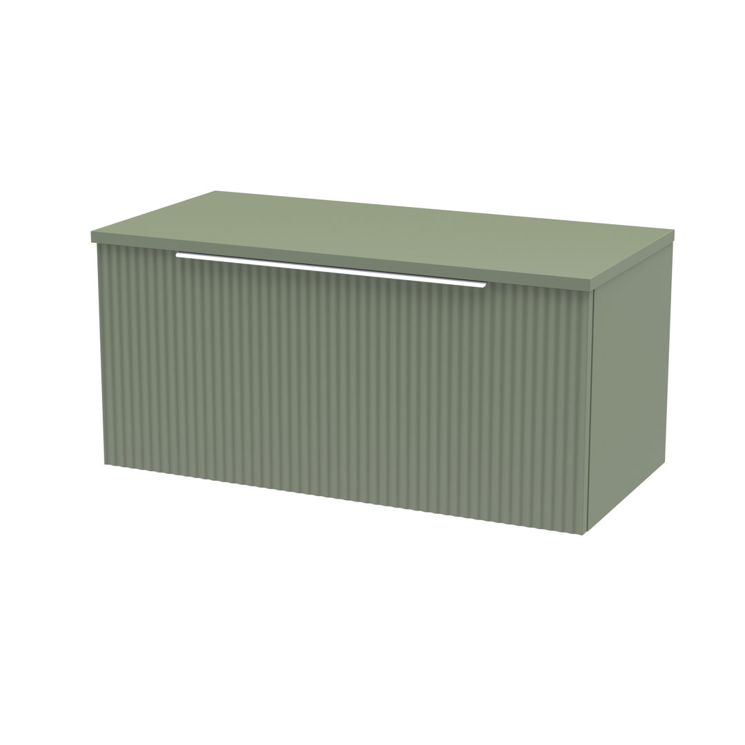 B&Q - Fluted Wall Hung 1-Drawer Vanity Unit & Green Laminate WorktopCounter Top Vanity Unit In Satin Green800mm - Image 2