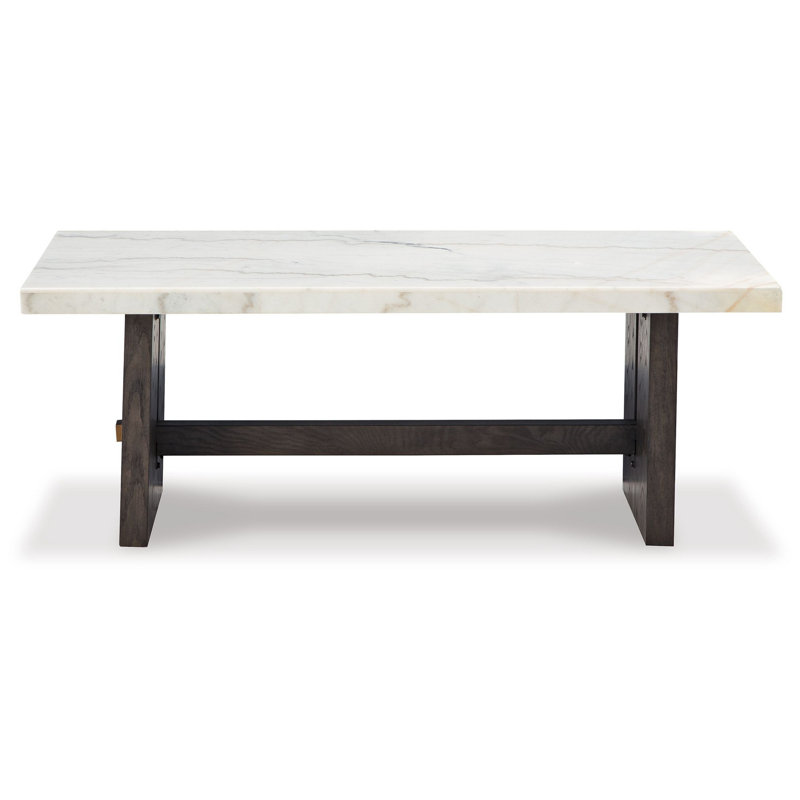 Burkhaus Dark Waxy Brown Oak and Marble Rectangular Coffee Table