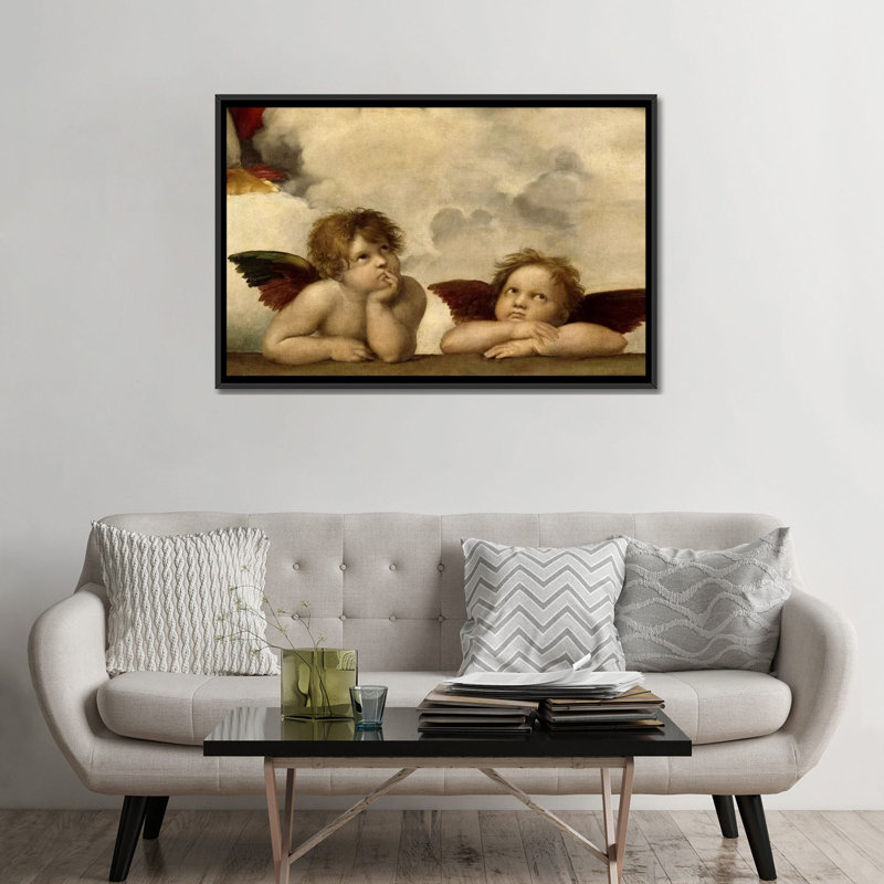 «The Two Angels» par Raphael, reproduction d'art sur toile, H 18 po x l 26 po x P 1,5 po, Toile avec cadre noir, Pas de tapis