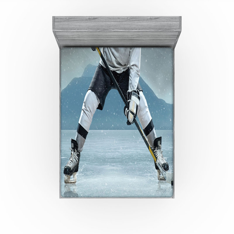 Drap-housse de sport Ambesonne 2 pièces Stick and Puck Gris anthracite, Drap-housse grand