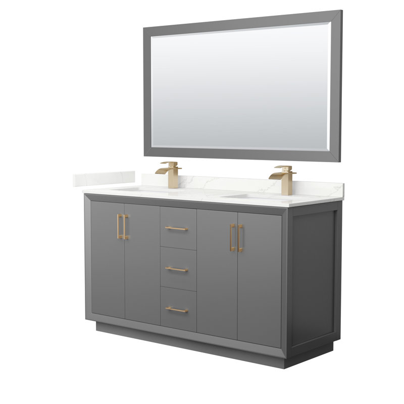 Strada 60'' W Double Vanity, Dark Gray, Giotto Quartz, Satin Bronze