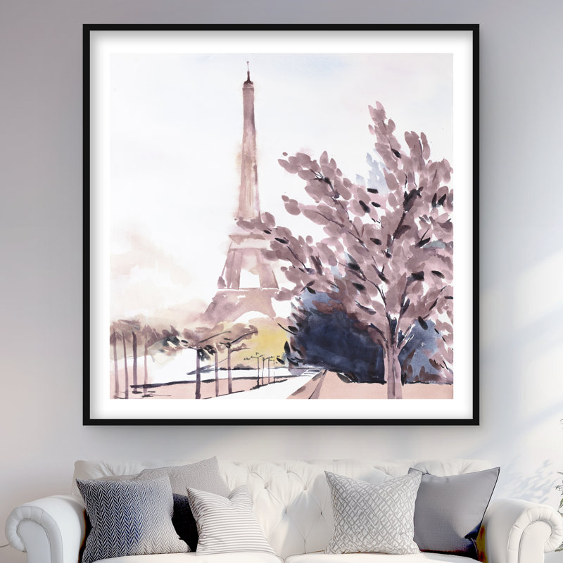 Paris & Eiffel Scene Framed Matted Print | Bedroom Decor