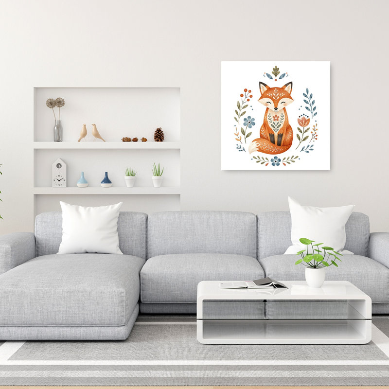 «Sweet Folk Fox Peaceful Serene Abstract Abstract Autumn Flower», reproduction d'art murale, 36" H x 36" W