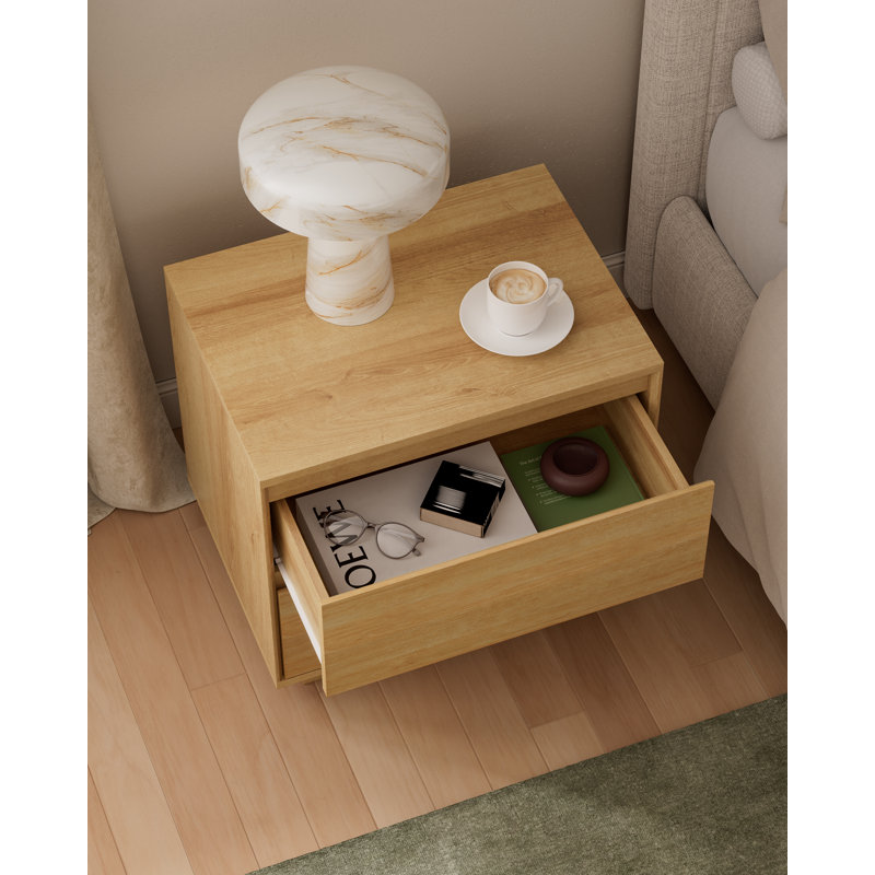 Table de chevet 21,6 po de large à 2 tiroirs - Finition grain de bois, table de chevet compacte, Individuel, Chêne