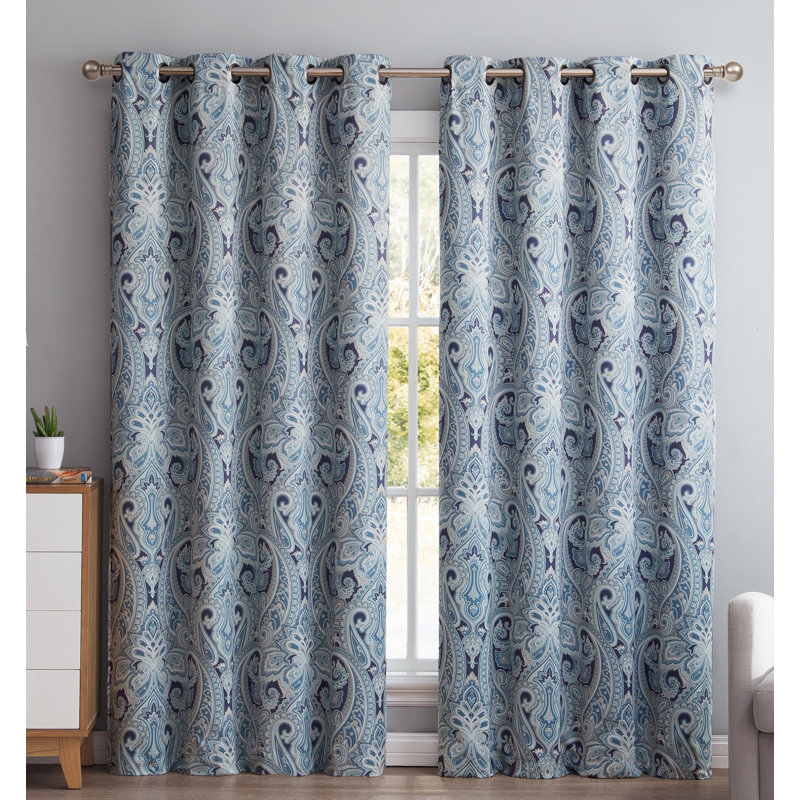 Annabel Paisley Room Darkening Thermal Grommet Curtain Panels Set for Living Room, Blue, 50" W x 72" L