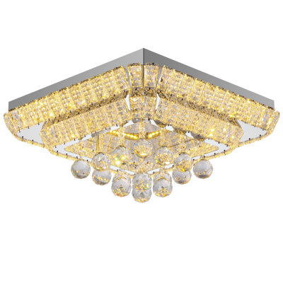 18IN Modern Dimmable Crystal Chandeliers Flush Mount Ceiling Light, Chrome