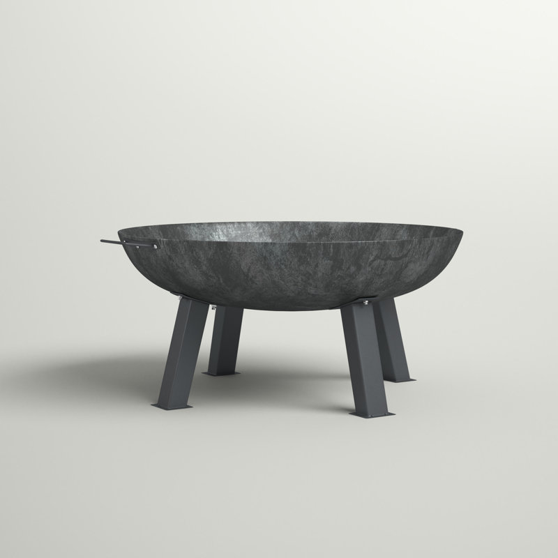 Union Round Wood-Burning Cast Iron Outdoor Raised Fire Pit Bowl - Gray - 34", 16" H x 39" W x 34" D, Gray