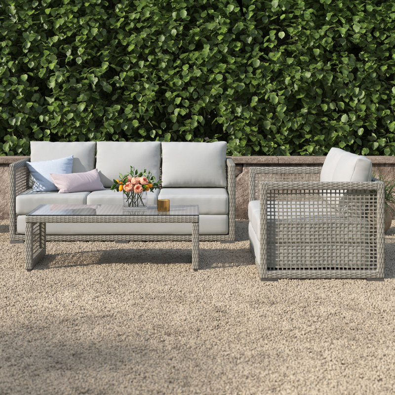 Ensemble de 3 pièces de patio en osier d'extérieur Aura, Blanc