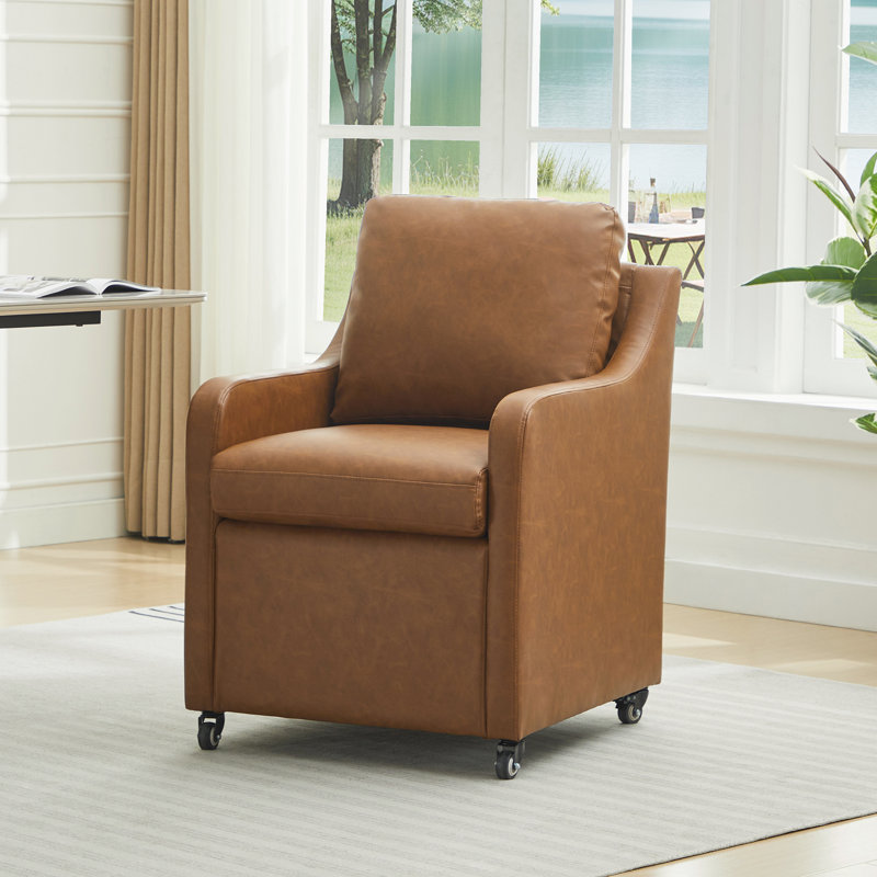 Rolling Dining Chair With Wheels, Brown