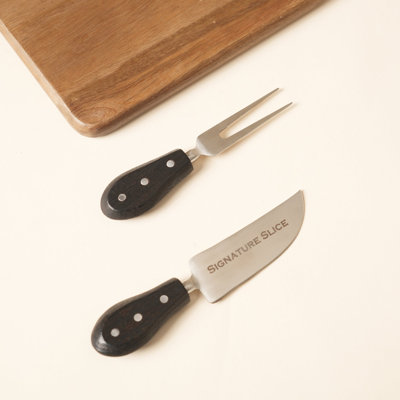 Ensemble de 2 couteaux à fromage argent mat avec manches en bois de manguier